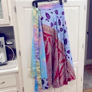 ❤️ Wevez Satin Multi Pattern Layered Reversible  Convertible Wrap Fairy Skirt